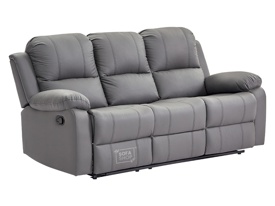 3 2 1 Recliner Sofa Set. 3 Piece Recliner Sofa Package Suite in Grey Leather with Drop-Down Table & Drink Holders- Trento