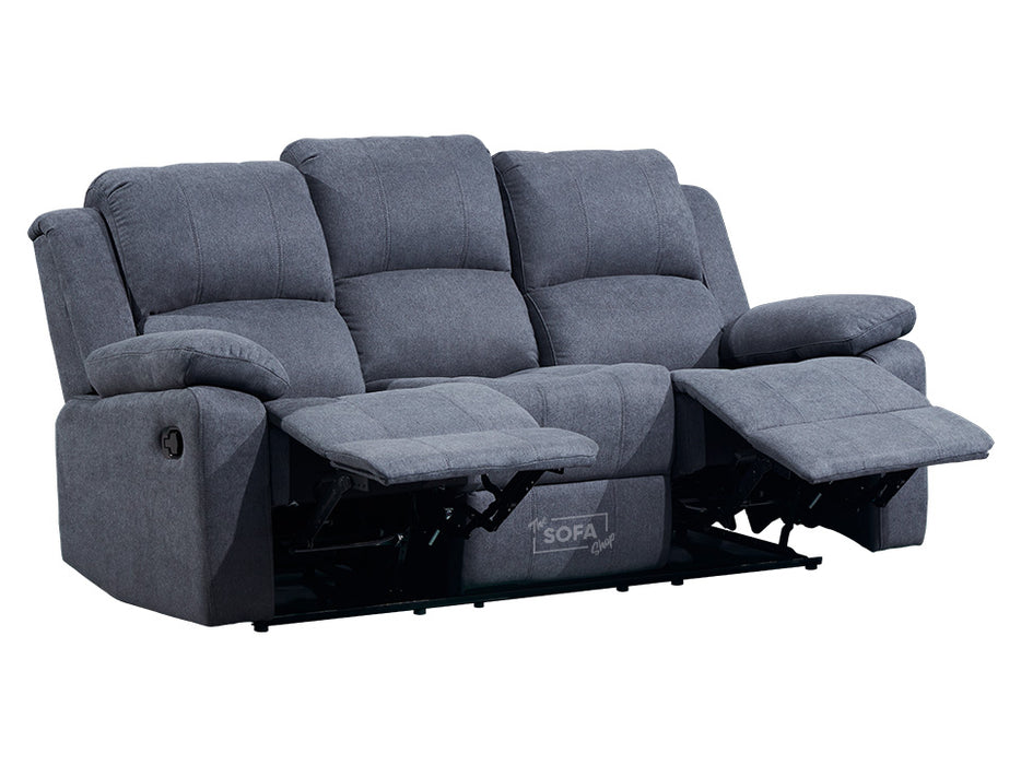 3 2 1 Recliner Sofa Set. 3 Piece Recliner Sofa Package Suite in Dark Grey Fabric with Drop-Down Table & Drinks Holder - Trento