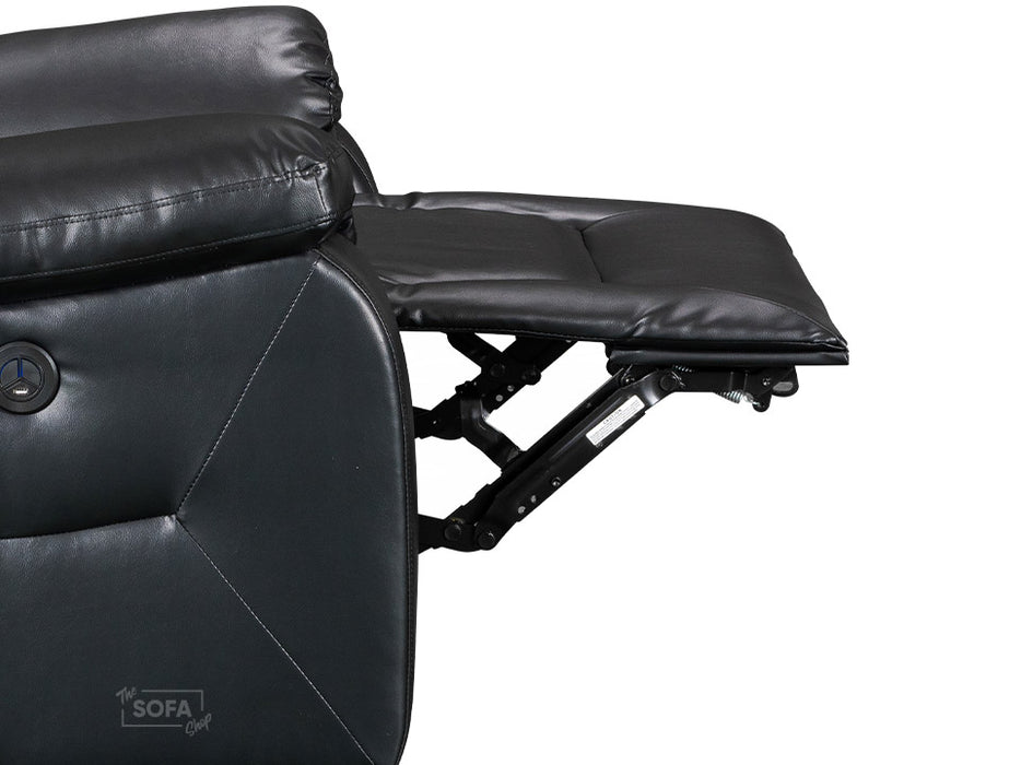 Electric Recliner Corner Sofa and Chair Set in Black Leather with Console, Cup Holders & USB Ports - Vancouver