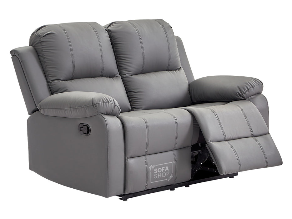 3 2 1 Recliner Sofa Set. 3 Piece Recliner Sofa Package Suite in Grey Leather with Drop-Down Table & Drink Holders- Trento