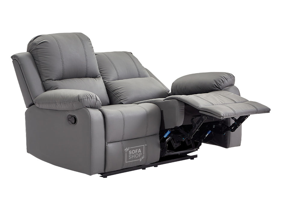 3 2 Recliner Sofa Set. 2 Piece Recliner Sofa Package Suite in Grey Leather with Drop-Down Table & Drink Holders- Trento