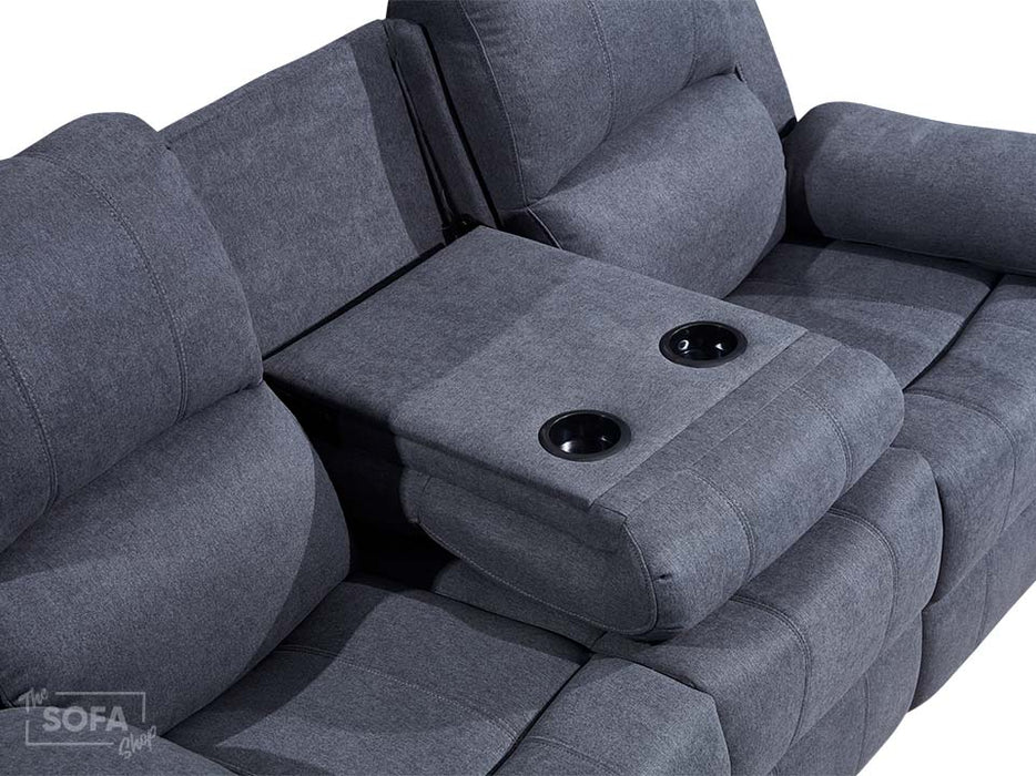 3 Piece Sofa Set - Recliner Sofa - 3+3+1 Seat Sofa Suite Package in Dark Grey Fabric with Folding Table & Cupholders - Trento