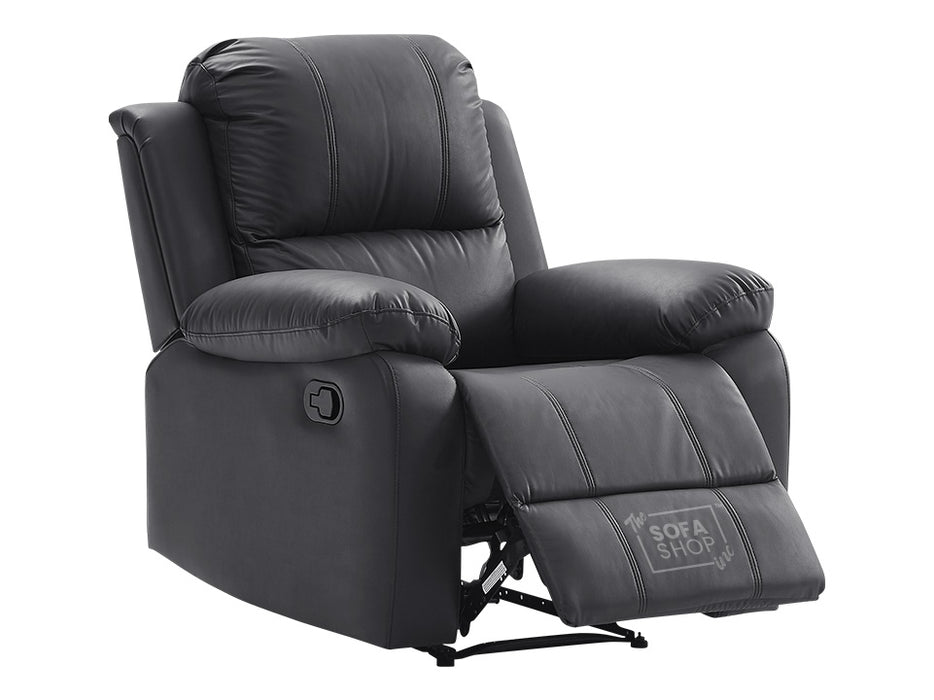 2+1 Recliner Sofa Set inc. Chair in Black Leather - Trento