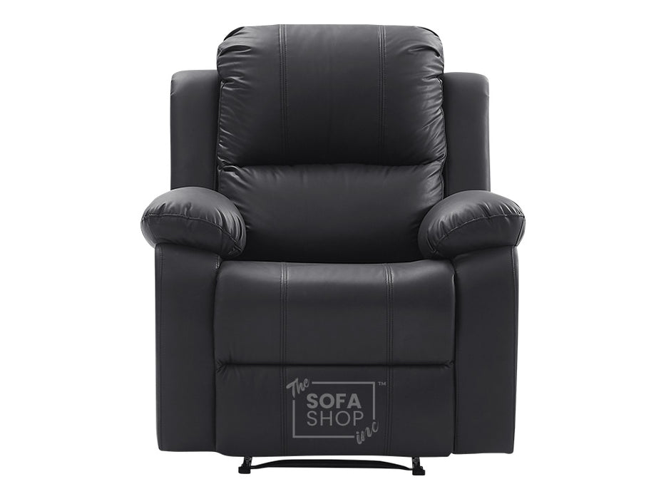 3 2 1 Recliner Sofa Set. 3 Piece Recliner Sofa Package Suite in Black Leather with Drop-Down Table & Drink Holders- Trento