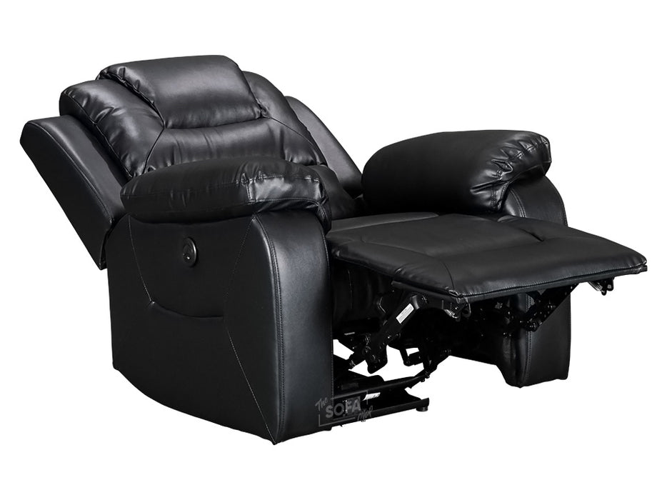 2+1 Electric Recliner Sofa Set inc. Chair Set in Black Leather with Storage & USB Ports & Wireless Charger - Vancouver