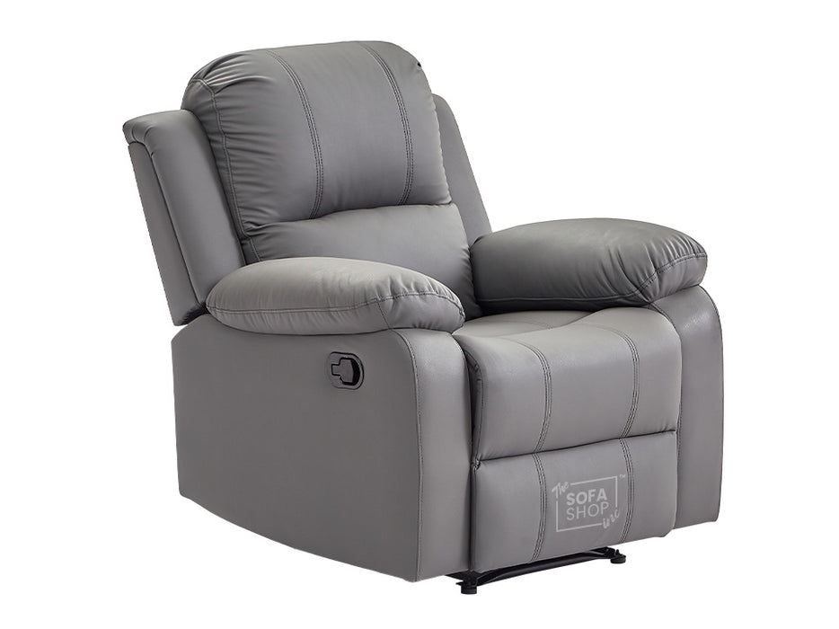 3+1 Recliner Sofa Set inc. Chair in Grey Leather with Drop-Down Table & Cup Holders - 2 Piece Trento Sofa Set