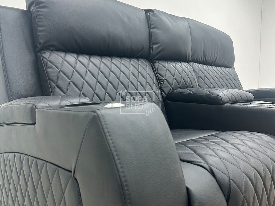 Venice Series One 2 Seater Electric Recliner Smart Cinema Sofa in Black Leather with Massage, USB & Speakers - Second Hand Sofas