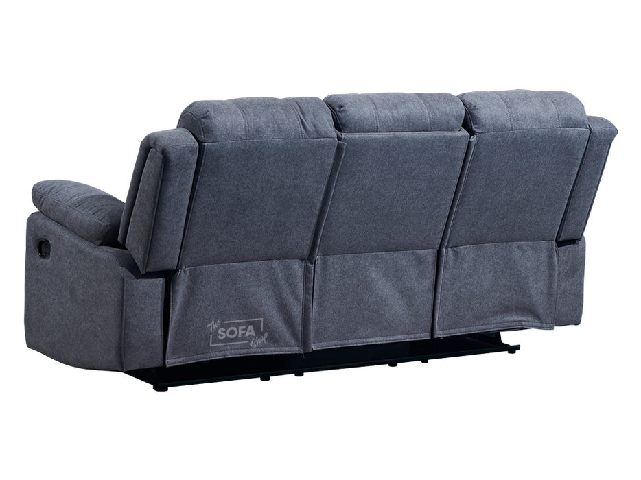 3+1 Recliner Sofa Set inc. Chair in Dark Grey Fabric with Drop-Down Table & Cup Holders - 2 Piece Trento Sofa Set