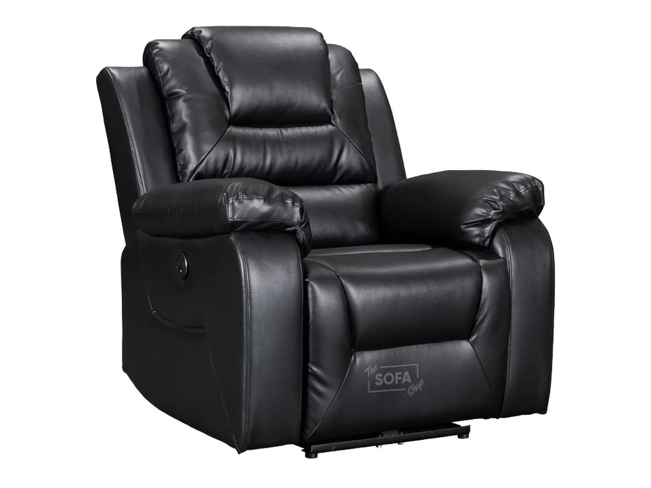 Electric Recliner Chair in Black Leather with USB Port - Vancouver