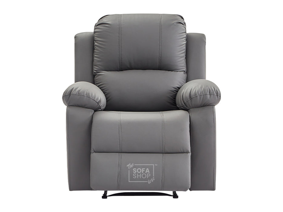 3+1 Recliner Sofa Set inc. Chair in Grey Leather with Drop-Down Table & Cup Holders - 2 Piece Trento Sofa Set