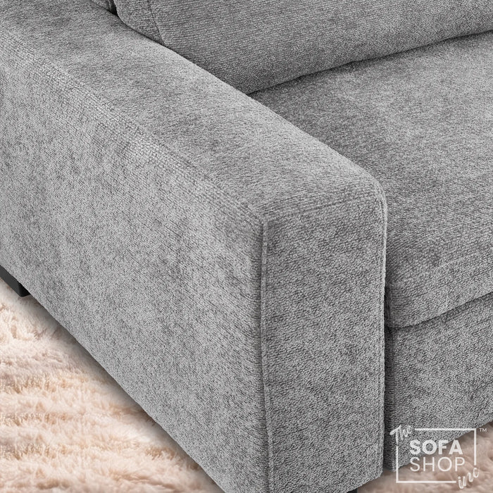 3 Seater Fabric Extendable Electric Sofa Bed | Power Sliding Couch With USB+C Charging | Grey Chenille Fabric | Home Theatre Seating & Comfort Headrests | Palma | The Sofa Shop