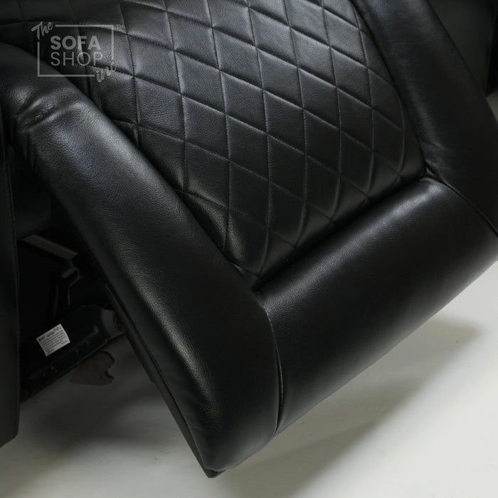 3 Seater Black Leather Smart Recliner With Massage & Tray Tables | Cupholder LED Not Working | Venice | Ex-Display