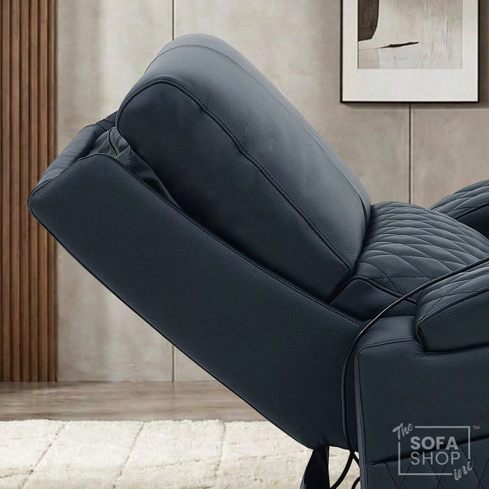 1 Seater Electric Dual Lift Riser Cinema Chair | Power Recline, Heated Lumbar + Massage & Cooling & Heating Cup Holders | Black Real Leather Riser Armchair with Tray Tables | Assisi | The Sofa Shop