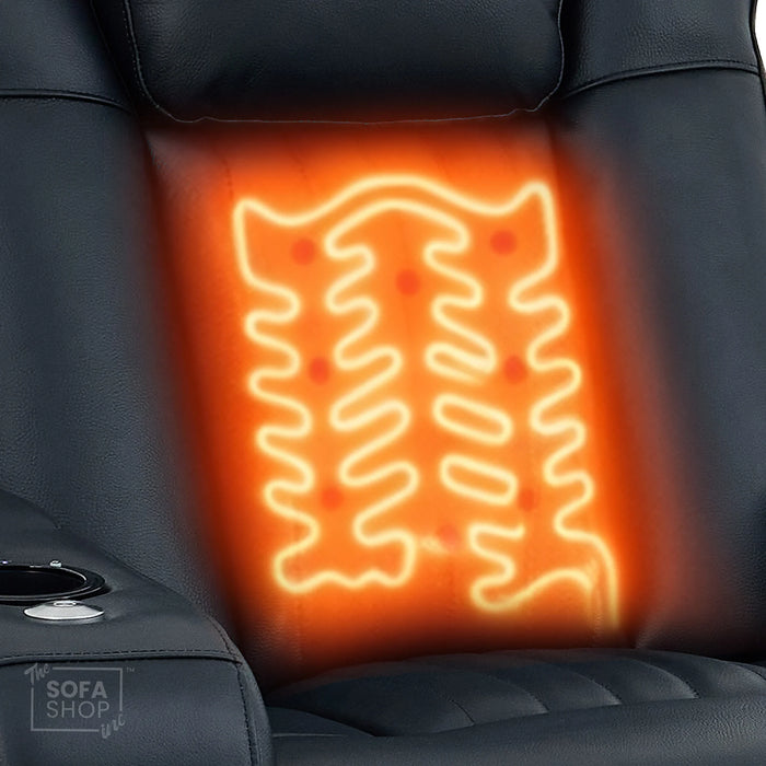 3+2 Modern Reclining Sofa Suite in Black Real Leather | Hi-Tech Sofa with Massage, Heated Lumbar, Wireless Charging, LED Lights & Removable Tables | Capri