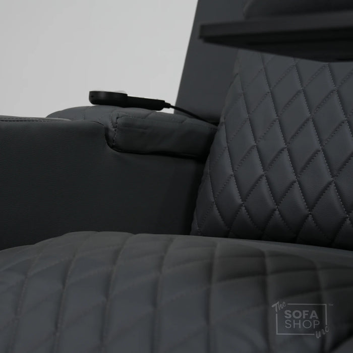 1 Seater Grey Leather Smart Cinema Armchair | Hi-Tech Chair with Vibration Massage & Cooling Cup Holders | Scratches And Marked Ears | Venice | Second Hand Sofa SH22