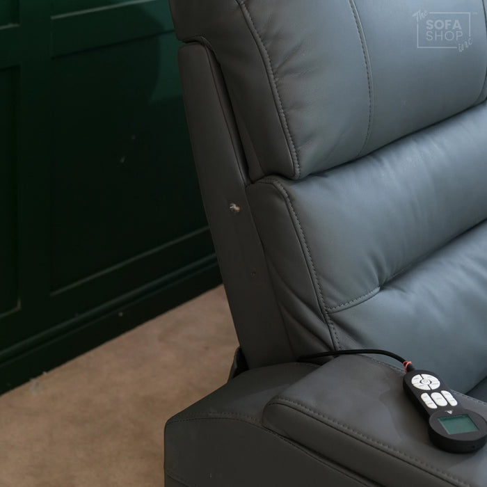 3 Seater Electric Recliner Cinema Sofa In Grey Leather | Table Stuck, Left Side Scuffed, No Ears | Siena | Second Hand Sofa 120