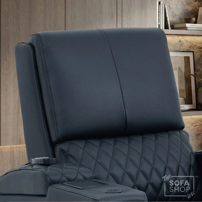 1 Seater Electric Dual Lift Riser Cinema Chair | Power Recline, Heated Lumbar + Massage & Cooling & Heating Cup Holders | Black Real Leather Riser Armchair with Tray Tables | Assisi | The Sofa Shop
