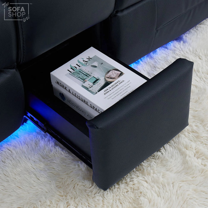 2 Seater Cinema Sofa in Black Genuine Leather | Hi-Tech Recliner Couch with Power Recline + Power Headrests + Sockets + Speakers + Cooling Cupholders | Sicily | The Sofa Shop