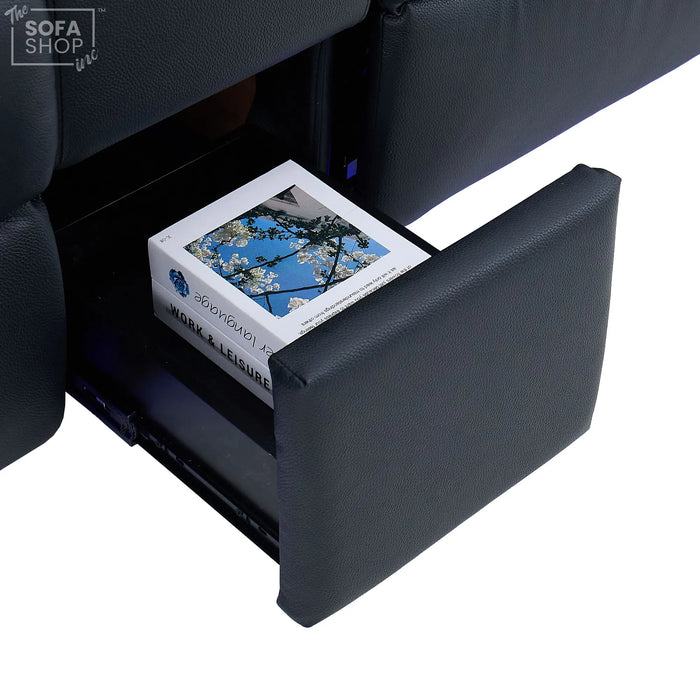 Black Real Leather 2 Seater Electric Recliner Cinema Sofa | Power Headrest, Speakers, Console, Wireless Charging & Cooling Cup Holders | Milano | The Sofa Shop