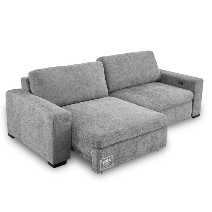 3 Seater Fabric Extendable Electric Sofa Bed | Power Sliding Couch With USB+C Charging | Grey Chenille Fabric | Home Theatre Seating & Comfort Headrests | Palma | The Sofa Shop