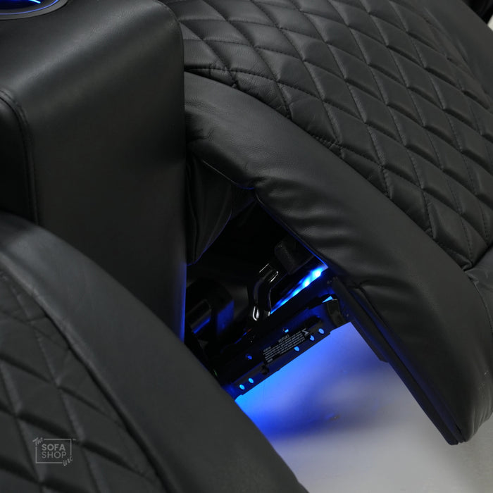 3 Seater Black Leather Electric Smart Recliner With Massage & Tray Tables | Venice | SS33