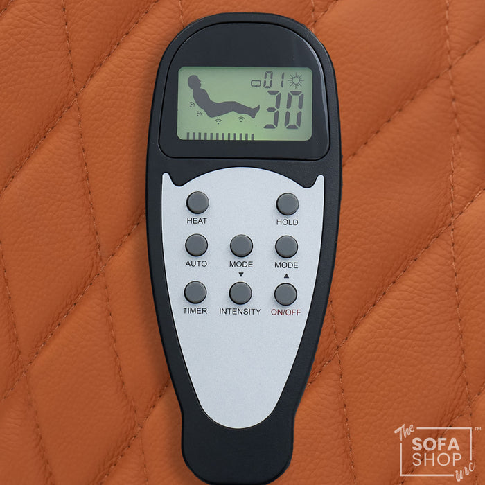 Assisi Corner Cinema Sofa in Orange Real Leather | Hi-Tech Couch with Power Recline + Power Headrests + Wireless Charging + Massage + Heating & Cooling Cupholders | Assisi | The Sofa Shop