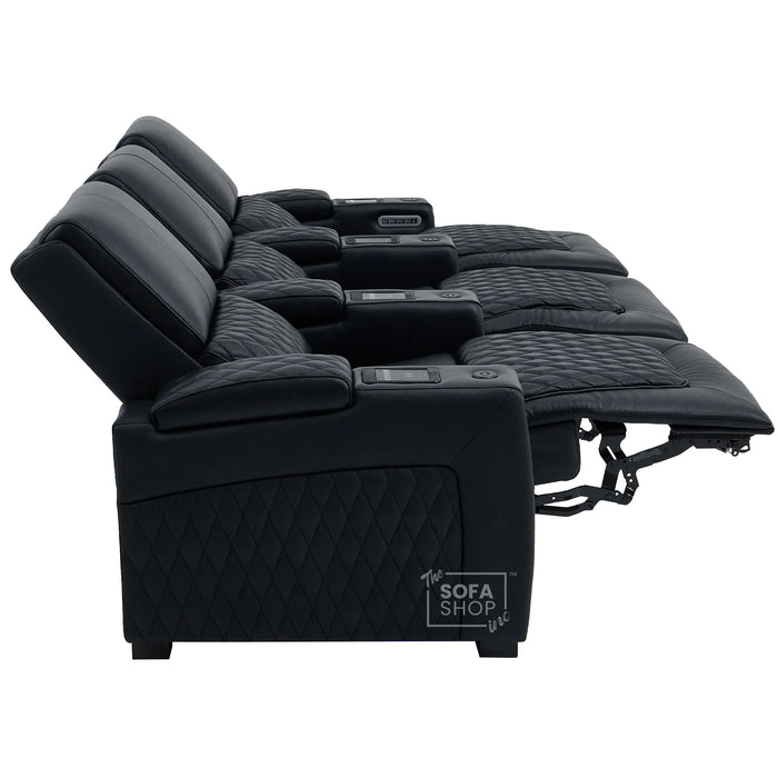 3 Seater Black Real Leather Electric Recliner Cinema Sofa | Leather Settee With Power Lumbar, Power Headrests + Wireless Charging, Heating & Cooling Cupholders, Power Grommets  | Assisi | The Sofa Shop