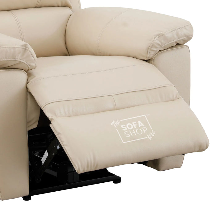 3+1 Electric Recliner Sofa Set In Cream Real Leather | Recliner Sofa Suite With Power Recline + Drop-Down Table + Cup Holders + USB-C Charging | Trento | The Sofa Shop