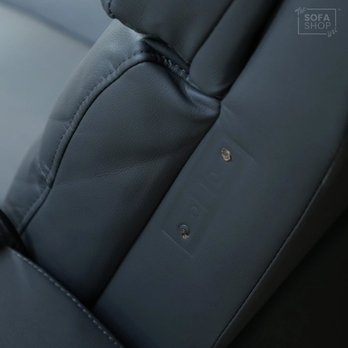 3 Seater Electric Recliner Cinema Sofa In Grey Leather | Table Stuck, Left Side Scuffed, No Ears | Siena | Second Hand Sofa 120