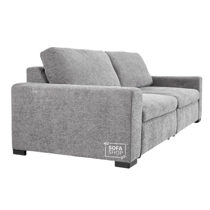3 Seater Fabric Extendable Electric Sofa Bed | Power Sliding Couch With USB+C Charging | Grey Chenille Fabric | Home Theatre Seating & Comfort Headrests | Palma | The Sofa Shop