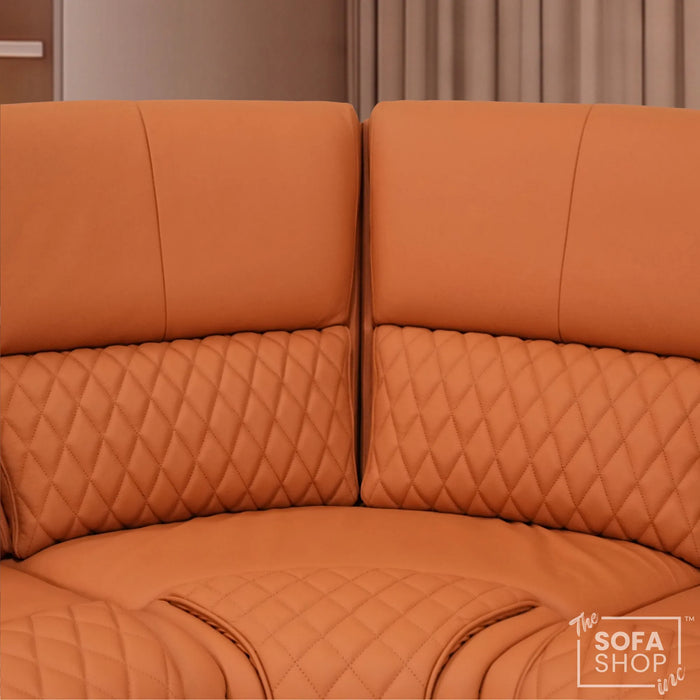Assisi Corner Cinema Sofa in Orange Real Leather | Hi-Tech Couch with Power Recline + Power Headrests + Wireless Charging + Massage + Heating & Cooling Cupholders | Assisi | The Sofa Shop