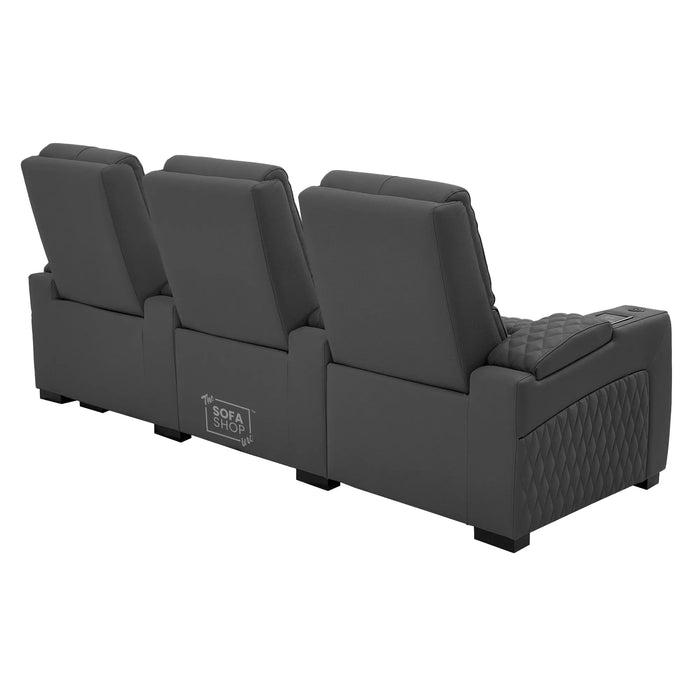 3 Seater Electric Recliner Cinema Sofa in Grey Real Leather | Hi-Tech Cinema Couch with Power Lumbar + Cooling & Heating Cupholders + Wireless Charging + Front Gloss Led + Power Headrests | Assisi | The Sofa Shop