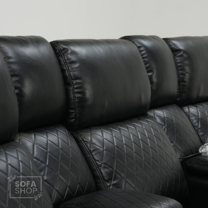 3 Seater Black Leather Smart Recliner With Massage & Tray Tables | Cupholder LED Not Working | Venice | Ex-Display