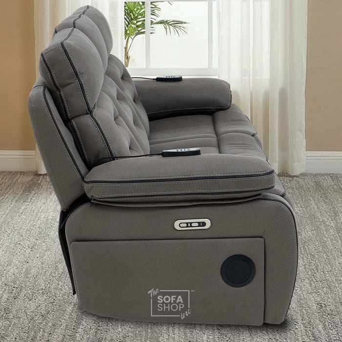 3 Seater Electric Recliner Cinema Sofa in Graphite Dark Grey Fabric | Hi-Tech Sofa with Cooling Cupholder + Massage + Heat + Power Headrest + USB Ports + Speakers | Tuscany | The Sofa Shop