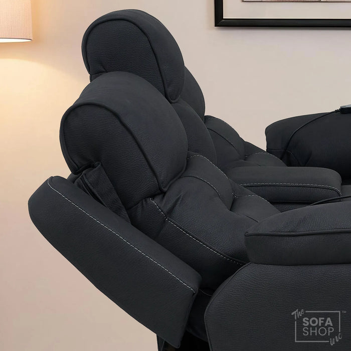 2 Seater Charcoal Grey Fabric Electric Recliner Cinema Sofa | Hi-tech Recliner Couch With Massage Vibration, Heated Lumbar, Cooling & Heating Cupholders, Bluetooth & Multi-Link | Florence | The Sofa Shop