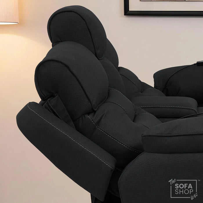 2 Seater Charcoal Grey Fabric Electric Recliner Cinema Sofa | Hi-tech Recliner Couch With Massage Vibration, Heated Lumbar, Cooling & Heating Cupholders, Bluetooth & Multi-Link | Florence | The Sofa Shop