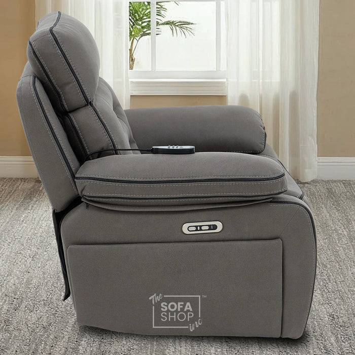 2 Piece Smart Tech Electric Recliner Cinema Sofa Set | Graphite Grey Fabric Sofa Suite | Tuscany