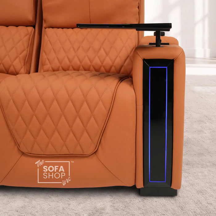Assisi Corner Cinema Sofa in Orange Real Leather | Hi-Tech Couch with Power Recline + Power Headrests + Wireless Charging + Massage + Heating & Cooling Cupholders | Assisi | The Sofa Shop