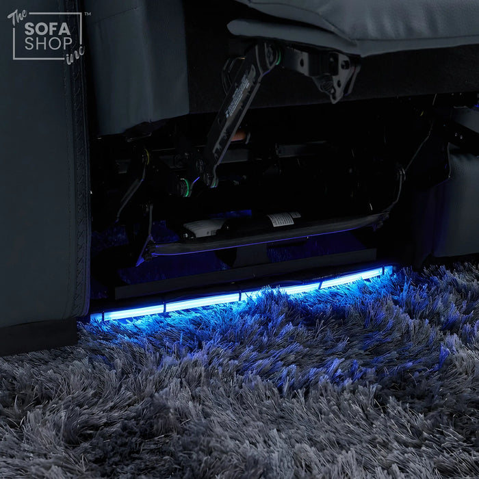 3+2 Seater Blue Real Leather Recliner Cinema Sofa | Hi-Tech Sofa Suite with Power Recline + Power Headrests + Wireless Charging + Bluetooth Speakers + Heat & Cool Cupholders | Napoli | The Sofa Shop