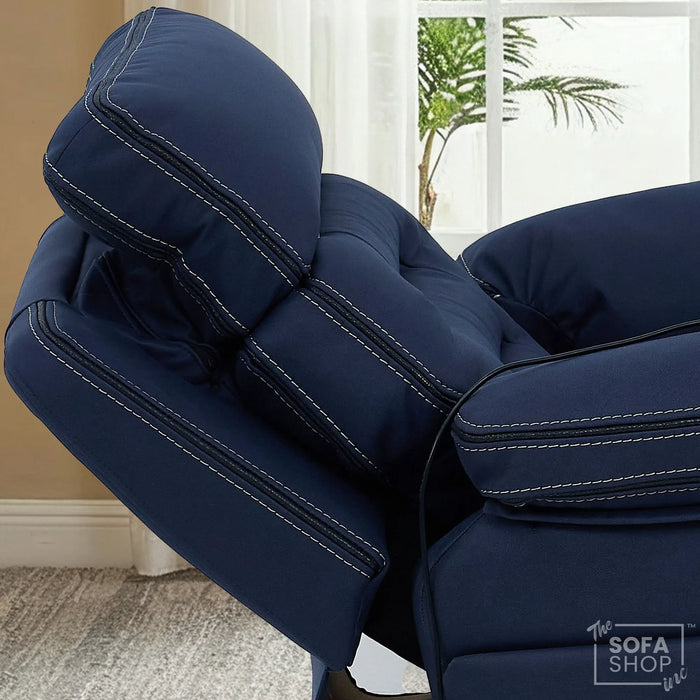 3+1 Electric Recliner Cinema Sofa Set in Blue Fabric | Hi-Tech Sofa Suite with Massage, Heat, Bluetooth Speakers, Fold-Down Table & Wireless Charging | Tuscany | The Sofa Shop