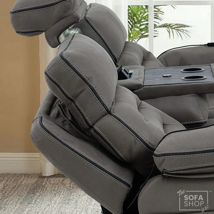 3 Seater Electric Recliner Cinema Sofa in Graphite Dark Grey Fabric | Hi-Tech Sofa with Cooling Cupholder + Massage + Heat + Power Headrest + USB Ports + Speakers | Tuscany | The Sofa Shop