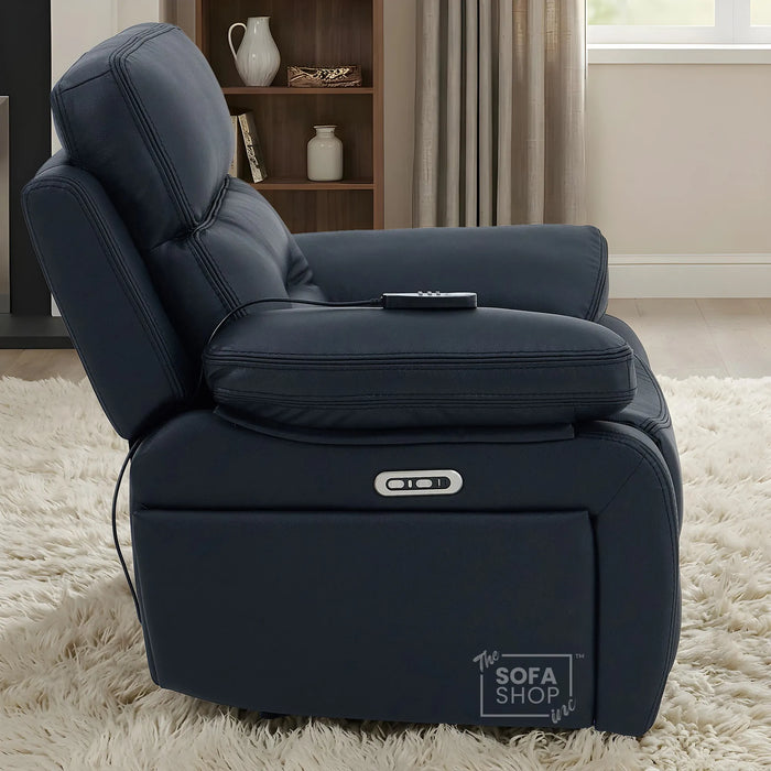 3+2+1 Electric Recliner Sofa Set in Black Genuine Leather | Hi-Tech Sofa Suite with Power Recline, Power Headrests, Wireless Charging, Heating & Cooling Cupholders | Sicily | The Sofa Shop