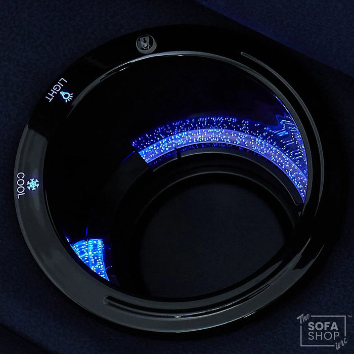 3+1 Electric Recliner Cinema Sofa Set in Blue Fabric | Hi-Tech Sofa Suite with Massage, Heat, Bluetooth Speakers, Fold-Down Table & Wireless Charging | Tuscany | The Sofa Shop