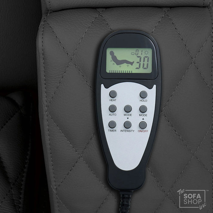 1 Seater Grey Real Leather Electric Recliner Cinema Chair | Recliner Armchair With Vibration Massage, Heated Lumbar And Cooling Cup Holder & Wireless Charging | Assisi | The Sofa Shop