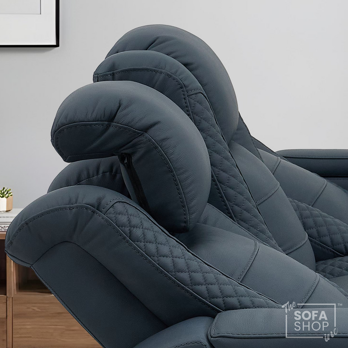 3 Seater Cinema Sofa in Blue Genuine Leather | Hi-Tech Cinema Sofa with Power Recline + Power Headrests + Vibration + Sockets + Base Storage | Napoli | The Sofa Shop