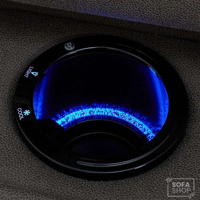 3 Seater Electric Recliner Cinema Sofa in Graphite Dark Grey Fabric | Hi-Tech Sofa with Cooling Cupholder + Massage + Heat + Power Headrest + USB Ports + Speakers | Tuscany | The Sofa Shop