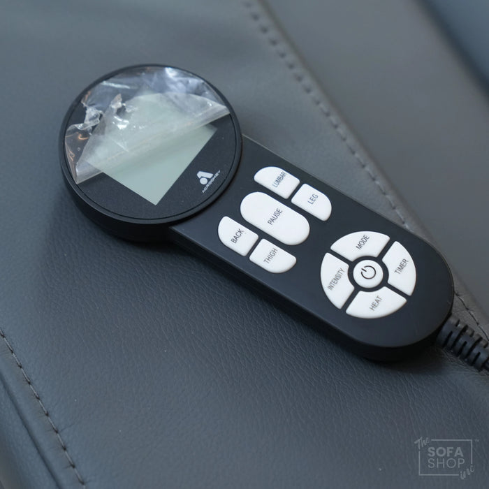 3 Seater Electric Recliner Cinema Sofa In Grey Leather | Table Stuck, Left Side Scuffed, No Ears | Siena | Second Hand Sofa 120