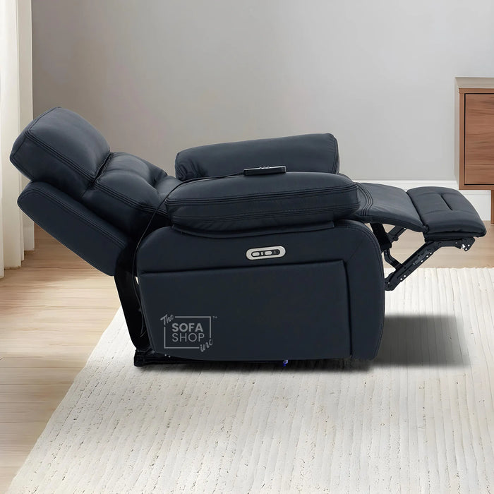 1 Seater Cinema Chair in Black Genuine Leather | Hi-Tech Cinema Chair with Power Recline + Power Headrest + Vibration Massage + Heated Lumbar+ Power Grommet | Sicily | The Sofa Shop