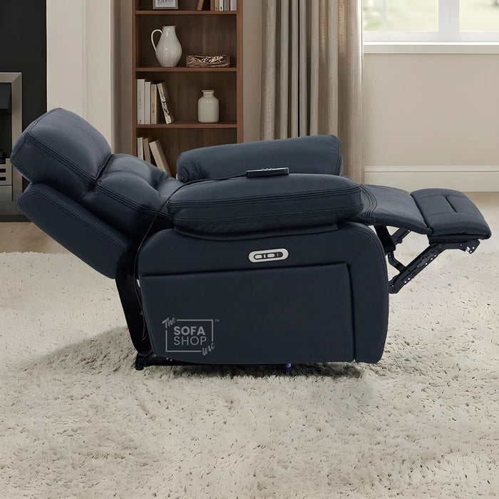 3+1 Electric Recliner Sofa Suite in Black Real Leather | Hi-Tech Cinema Set with Power Recline, Power Headrest, Drop-Down Table, Storage Drawer, USB & Wireless Charging | Sicily | The Sofa Shop