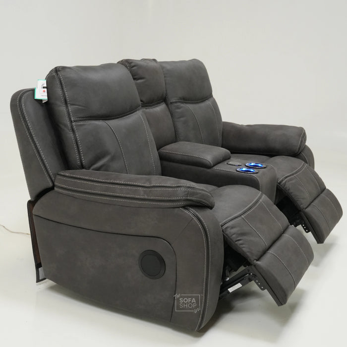 2 Seater Electric Recliner With Massage & Bluetooth | Scratch Mark | Vinson Grey Fabric | Ex-Display